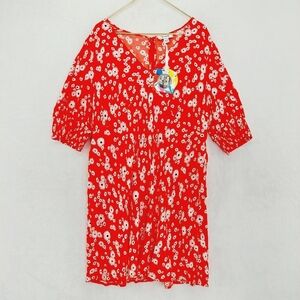 RIXO Boho Hippie Red & White Daisy Summer Boho Floral Mini Dress